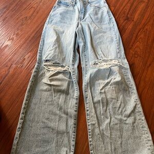 Madewell Light Blue Distressed Wide-Leg Jeans